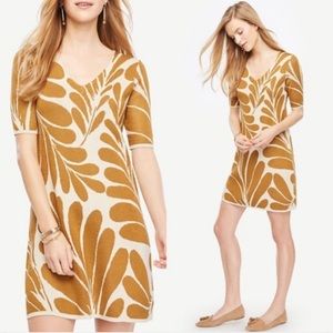 Ann Taylor gold leaf print sweater dress
